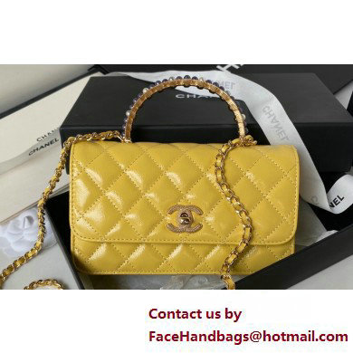 Chanel Shiny Crumpled Lambskin, Imitation Pearls  &  Gold-Tone Metal Clutch with Chain Bag AP3803 Yellow 2025